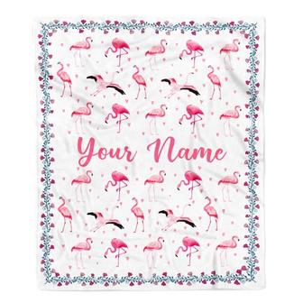 Personalized Flamingo Blanket Custom Name White Flamingo Blankets For Girl Women Baby Daughter Granddaughter Niece Birthday Christmas Fleece Throw Blanket - Thegiftio UK