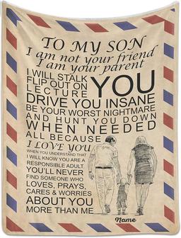 Personalized Fleece Blanket to My Son from Dad - I Am Your Parent - Customized Airmail Letter Blanket for Birthday, Graduation - Thegiftio UK