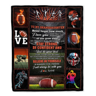 Personalized Football To My Granddaughter Blanket From Grandma Birthday Graduation Christmas Customized Fleece Throw Blanket - Thegiftio UK