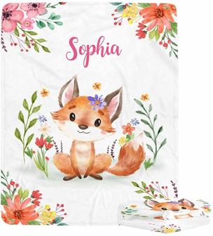 Personalized Fox Blankets for Baby Girls, Customized Blankets For Newborn Baby Girl - Thegiftio UK