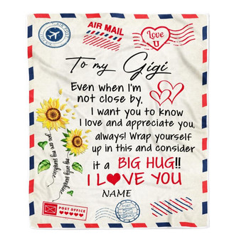Personalized Gigi Blanket From Grandkids Love Big Hug Air Mail Letter Sunflower Gigi Birthday Mothers Day Christmas Customized Fleece Throw Blanket - Thegiftio UK