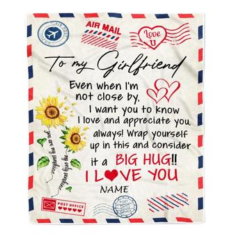Personalized To My Girlfriend Blanket Love Big Hug Air Mail Letter Sunflower Girlfriend For Her Birthday Valentines Day Christmas Fleece Throw Blanket - Thegiftio UK