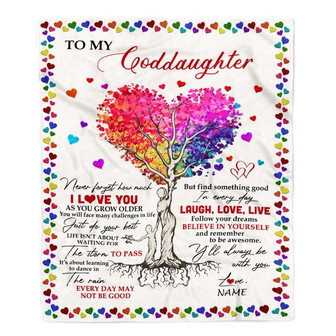 Personalized To My Goddaughter Blanket From Godmother Colorful Tree Never Forget I Love You Goddaughter Birthday Christmas Customized Fleece Throw Blanket - Thegiftio