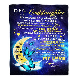 Personalized To My Goddaughter Blanket From Godmother Butterfly Moon My Precious Goddaughter Birthday Christmas Customized Fleece Throw Blanket - Thegiftio