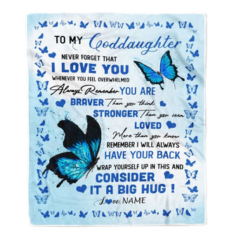 Personalized to My Goddaughter Blanket from Godmother Godfather Braver Stronger Loved Butterfly Niece Birthday Christmas Customized Bed Fleece Throw Blanket - Thegiftio