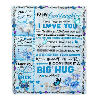Personalized to My Goddaughter Blanket from Mom Dad Give You A Big Love Hug Butterfly Goddaughter Birthday Thanksgiving Christmas Customized Fleece Blanket - Thegiftio