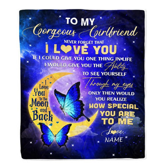 Personalized To My Gorgeous Girlfriend Blanket From Boyfriend Never Forget That I Love You Butterfly Birthday Valentine Christmas Customized Fleece Blanket - Thegiftio UK