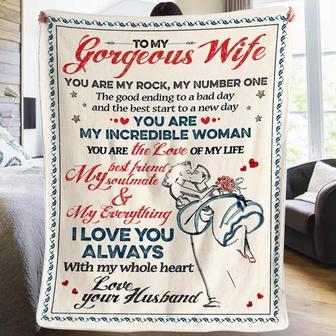 Personalized To My Gorgeous Wife Blanket From Husband To My Gorgeous Wife You Are My Rock My Number One Blanket Gifts For Gorgeous Wife - Thegiftio UK