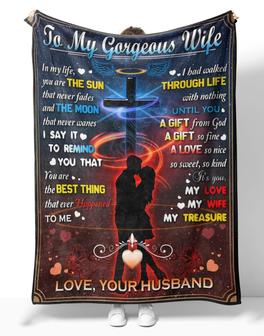 Personalized To My Gorgeous Wife Couple Kiss Blanket From Husband, To My Gorgeous Wife In My life You Are The Sun Cross Blanket For Gorgeous Wife - Thegiftio UK