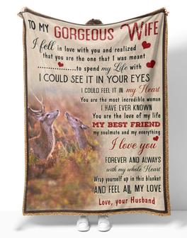 Personalized To My Gorgeous Wife Deer Couple Blanket, To My Gorgeous Wife I Fell In Love With You And Realized Deer Blanket Gifts For Gorgeous Wife - Thegiftio UK