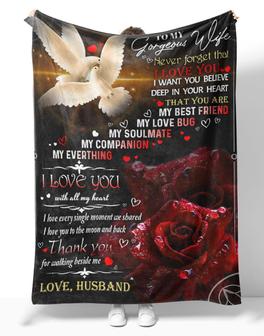 Personalized To My Gorgeous Wife Dove Couple Blanket, To My Gorgeous Wife Never Forget The I Love You Red Rose Blanket Gifts For Wife - Thegiftio UK