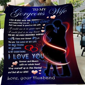 Personalized To My Gorgeous Wife I Fell In Love With You Couple Hug Blanket Gift For Gorgeous Wife - Thegiftio UK