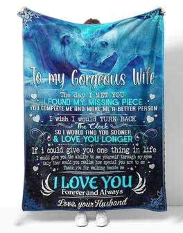 Personalized To My Gorgeous Wife Lion Couple Blanket From Husband, To My Gorgeous Wife The Day I Met You Lion Blanket Gifts For Gorgeous Wife - Thegiftio UK