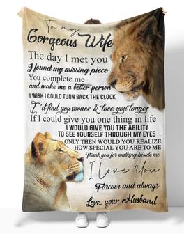 Personalized To My Gorgeous Wife Lion Eyes To Eyes Blanket From Husband, To My Gorgeous Wife The Day I Met You Couple Lion Blanket Gifts For Wife - Thegiftio UK