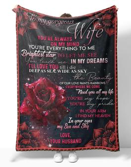 Personalized To My Gorgeous Wife Red Rose Blanket, To My Gorgeous Wife You Are Always On My Mind Rose Blanket Gifts For Gorgeous Wife - Thegiftio UK