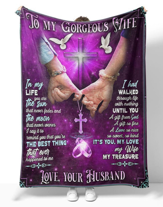 Personalized To My Gorgeous Wife Ring With Cross Blanket From Husband, To My Gorgeous Wife In My Life You Are The Sun Cross With Ring Blanket Gifts - Thegiftio