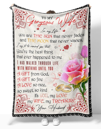 Personalized To My Gorgeous Wife Rose Mandala Blanket, To My Gorgeous Wife In My Life You Are The Sun Blanket Gifts For Gorgeous Wife - Thegiftio