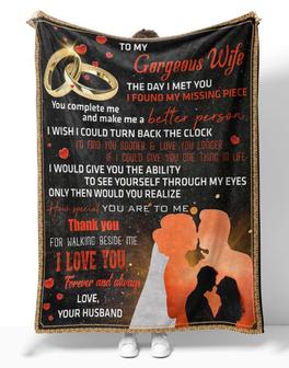 Personalized To My Gorgeous Wife Wedding Couple Blanket From Husband, To My Gorgeous Wife The Day I Met You Couple Ring Blanket Gifts - Thegiftio UK
