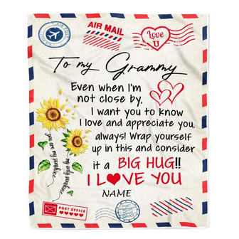 Personalized Grammy Blanket From Grandkids Love Big Hug Air Mail Letter Sunflower Grammy Birthday Mothers Day Christmas Customized Fleece Throw Blanket - Thegiftio