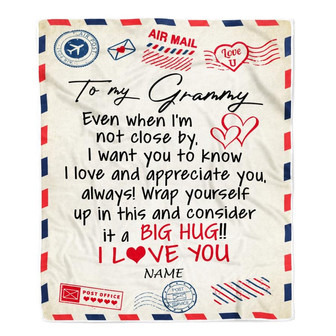 Personalized Grammy Blanket From Grandkids I Love You Hugs Air Mail Letter Grammy Birthday Mothers Day Christmas Customized Fleece Blanket - Thegiftio