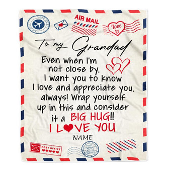 Personalized To My Grandad Blanket From Grandkids I Love You Hugs Air Mail Letter Grandad Birthday Fathers Day Christmas Customized Fleece Blanket - Thegiftio UK
