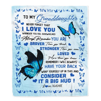 Personalized to My Granddaughter Blanket from Grandma Papa Braver Stronger Loved Butterfly Granddaughter Birthday Christmas Customized Bed Fleece Throw Blanket - Thegiftio UK