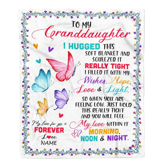 Personalized To My Granddaughter Blanket From Grandma Grandpa Butterfly I Huggest This Soft Blanket Granddaughter Birthday Christmas Bed Fleece Throw Blanket - Thegiftio UK