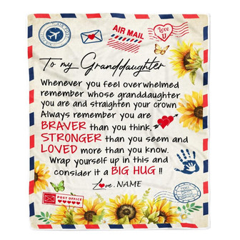 Personalized To My Granddaughter Blanket from Grandma Air Mail Letter Braver Stronger Loved Sunflower Birthday Graduation Christmas Customized Fleece Blanket - Thegiftio UK