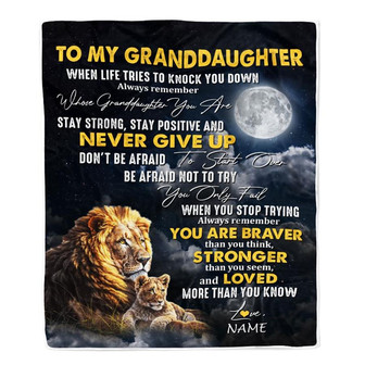 Personalized To My Granddaughter Blanket From Grandma Grandpa Lion Never Give Up Granddaughter Birthday Christmas Customized Fleece Throw Blanket - Thegiftio