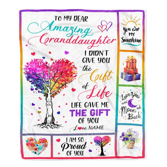 Personalized To My Granddaughter Blanket From Grandma Grandpa Tree Colorful Life Gave Me The Gift Of You Granddaughter Birthday Christmas Fleece Throw Blanket - Thegiftio UK