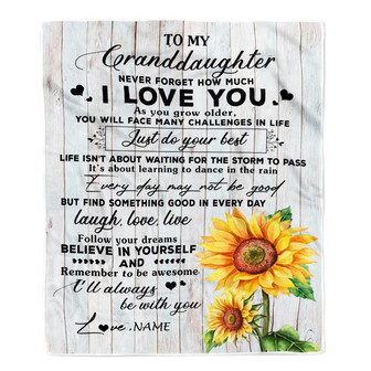 Personalized To My Granddaughter Blanket From Grandma Grandpa Sunflower Wood Laugh Love Live Granddaughter Birthday Christmas Bed Quilt Fleece Throw Blanket - Thegiftio UK