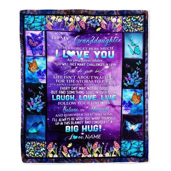 Personalized To My Granddaughter Blanket from Grandma Nana Laugh Love Life Believe in Yourself Butterfly Flowers Birthday Christmas Customized Fleece Blanket - Thegiftio UK