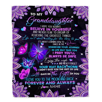 Personalized To Granddaughter Blanket From Grandma Nana I Love You Forever And Always Butterfly Granddaughter Birthday Christmas Customized Fleece Blanket - Thegiftio