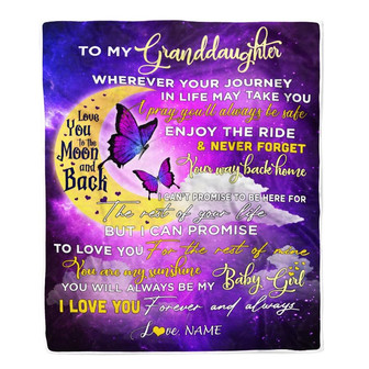 Personalized To My Granddaughter Blanket From Nana Grandma Love You To The Moon And Back Butterfly Granddaughter Birthday Christmas Customized Fleece Blanket - Thegiftio
