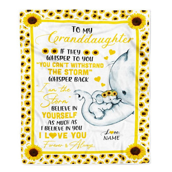 Personalized To My Granddaughter Elephant Blanket From Grandma Mimi Gigi I Am The Storm Big Hug Sunflower Granddaughter Birthday Christmas Bed Fleece Blanket - Thegiftio UK