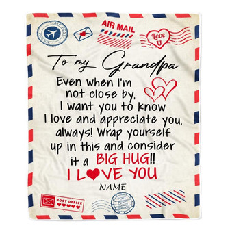 Personalized To My Grandpa Blanket From Grandkids I Love You Hugs Air Mail Letter Grandpa Birthday Fathers Day Christmas Customized Fleece Blanket - Thegiftio UK