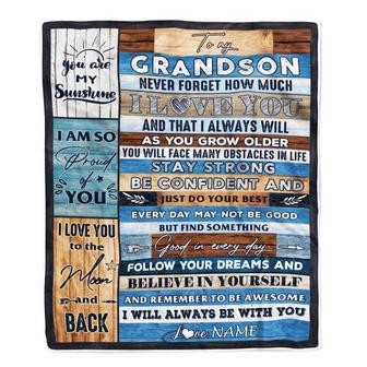 Personalized To My Grandson Blanket From Grandma Grandpa Papa Proud Of You I Love You Wood Grandson Birthday Christmas Fleece Throw Blanket - Thegiftio UK