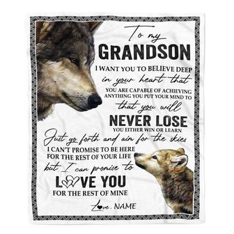 Personalized To My Grandson Blanket From Grandma Nana Papa You Will Never Lose Wolf Grandson Birthday Graduation Christmas Customized Bed Fleece Throw Blanket - Thegiftio UK