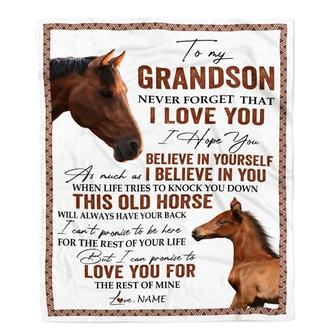 Personalized To My Grandson Blanket From Grandma Papa This Old Horse Love You Grandson Birthday Graduation Christmas Customized Bed Fleece Throw Blanket - Thegiftio UK