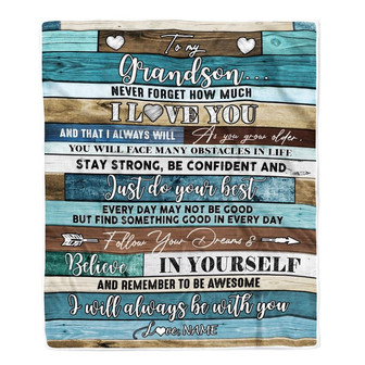 Personalized To My Grandson Blanket From Grandma Wood Never Forget I Love You Grandson Birthday Graduation Christmas Customized Bed Fleece Throw Blanket - Thegiftio UK