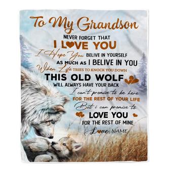 Personalized To My Grandson Blanket From Grandpa Grandma Never Forget That I Love You Wolf Grandson Birthday Christmas Customized Bed Fleece Throw Blanket - Thegiftio UK