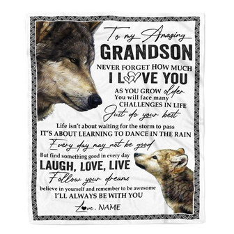 Personalized To My Grandson Blanket From Grandpa Grandma Just Do You Best Laugh Love Live Wolf Grandson Birthday Christmas Customized Bed Fleece Throw Blanket - Thegiftio