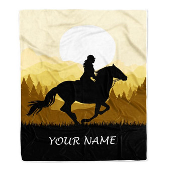 Personalized Horse Blanket Rider Countryside Custom Name Landscape Equestrian Sport For Daughter Girl Women Birthday Christmas Customized Fleece Blanket - Thegiftio