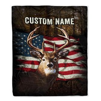 Personalized Hunting Blanket American Flag Deer For Son Dad Grandpa Papa Uncle Husband Hunter For Men Birthday Customized Christmas Fleece Throw Blanket - Thegiftio UK