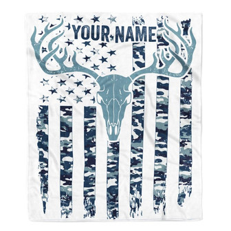 Personalized Hunting Blanket American Flag Camo Deer For Dad Son Grandpa Papa Uncle Husband Hunter For Men Birthday Customized Christmas Fleece Blanket - Thegiftio UK