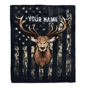 Personalized Hunting Blanket Flag Camo Deer For Husband Son Dad Grandpa Papa Uncle Hunter For Men Birthday Customized Christmas Fleece Blanket - Thegiftio UK