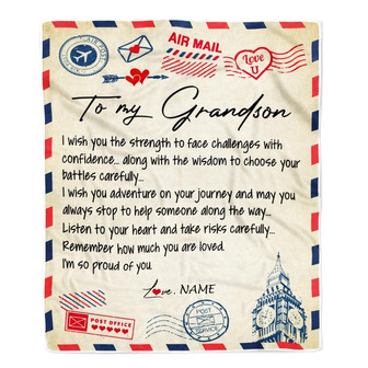 Personalized Letter Blanket To My Grandson From Grandma Grandpa I'm So Proud Of You Birthday Christmas Thanksgiving Graduation Customized Fleece Blanket - Thegiftio UK