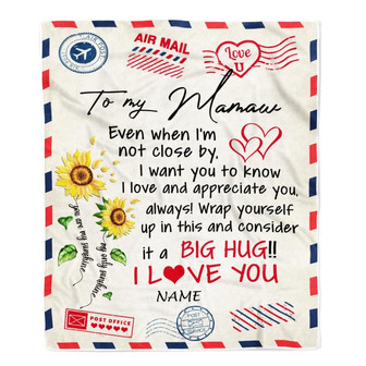 Personalized Mamaw Blanket From Grandkids Love Big Hug Air Mail Letter Sunflower Mamaw Birthday Mothers Day Christmas Customized Fleece Throw Blanket - Thegiftio UK