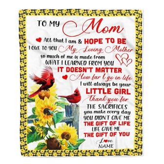 Personalized To My Mom Blanket From Daughter Little Girl Red Bird Cardinal Sunflower My Loving Mothers Day Birthday Christmas Customized Fleece Throw Blanket - Thegiftio UK
