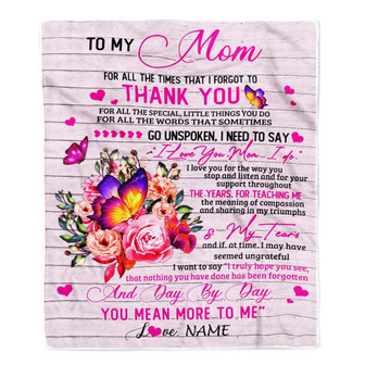 Personalized To My Mom Blanket From Daughter Son Wood Floral Butterfly Thank You I Love You Mom Birthday Mothers Day Christmas Customized Fleece Throw Blanket - Thegiftio UK